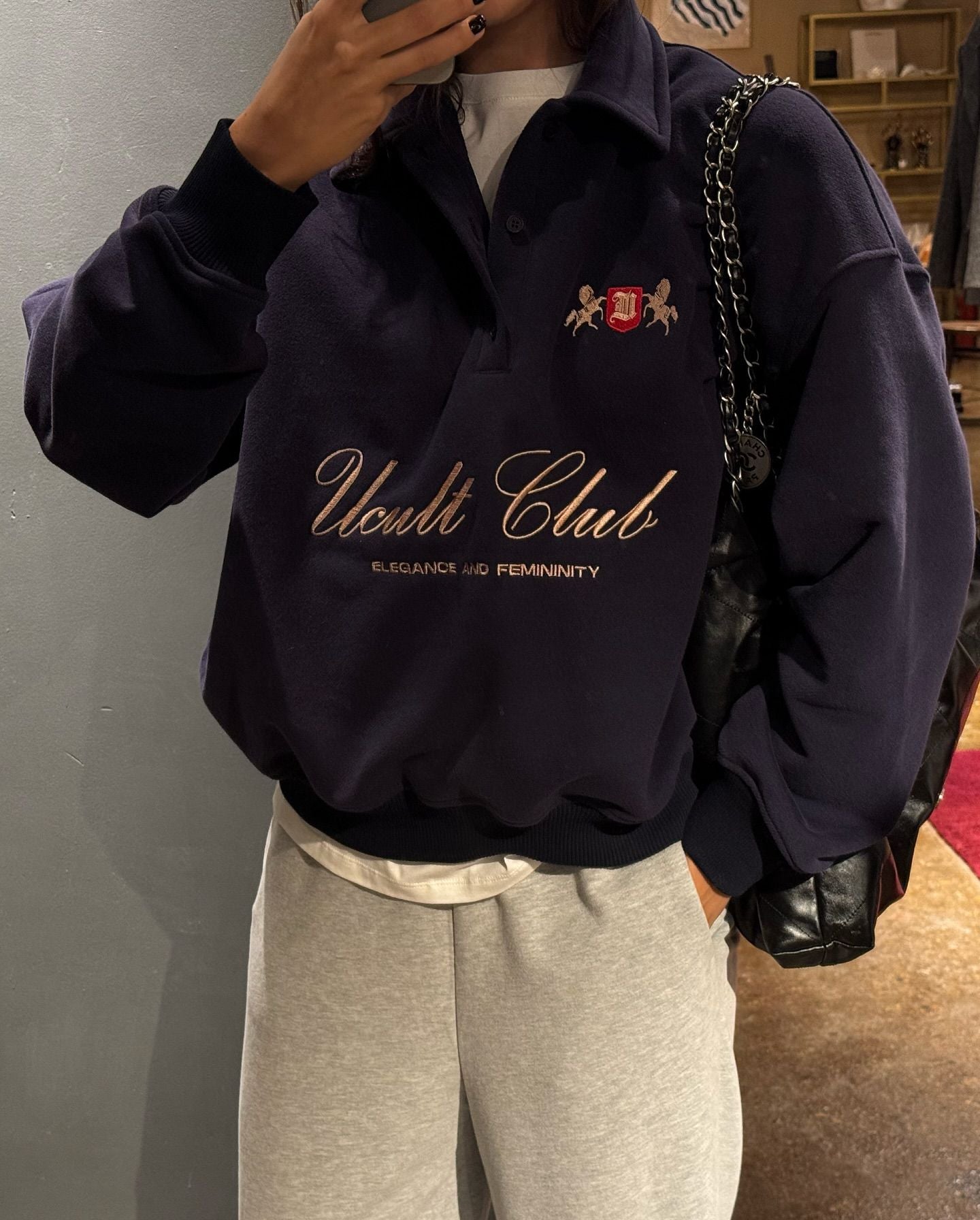 Letter Embroidered Cotton Half-Zipper Sweatshirt