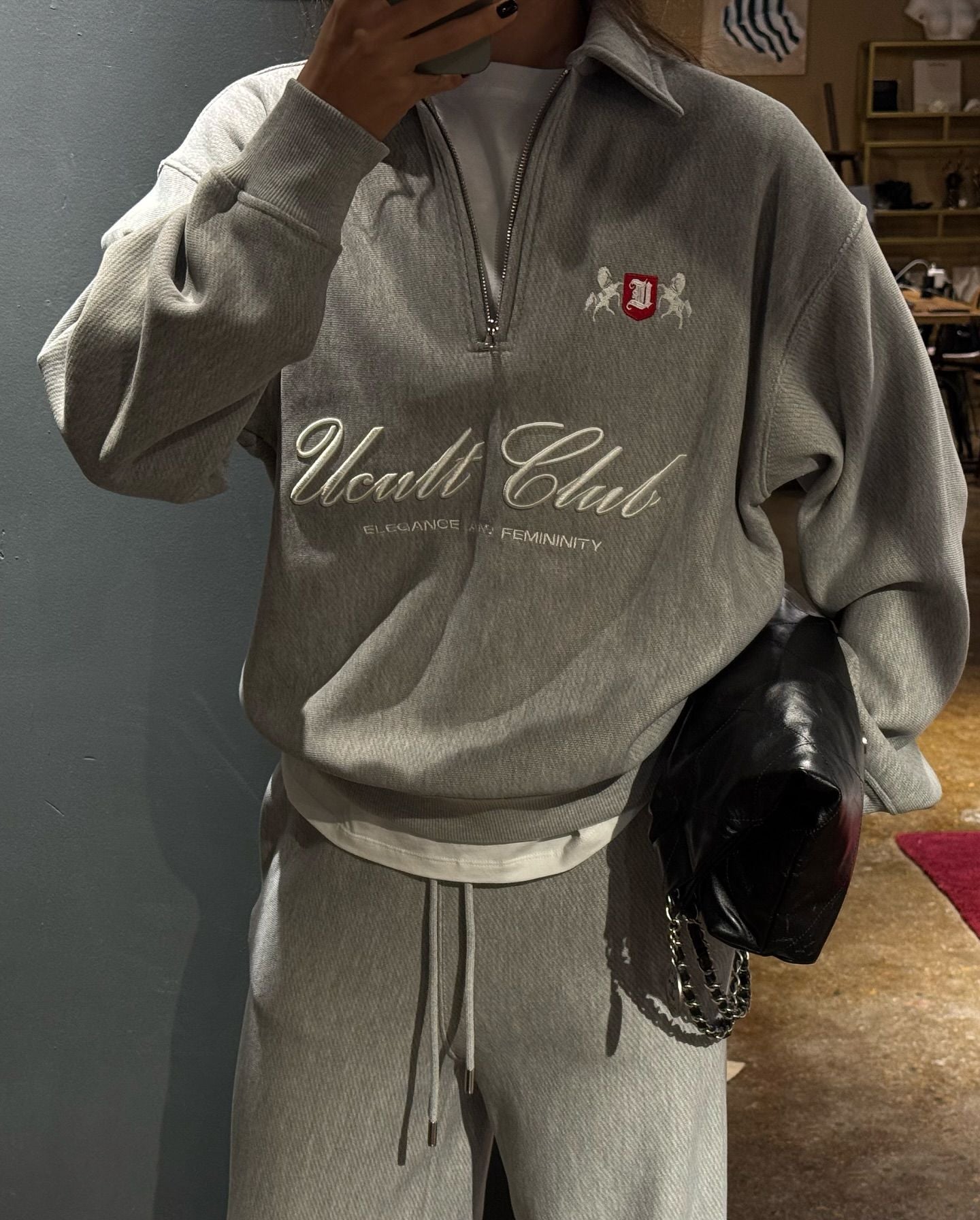 Letter Embroidered Cotton Half-Zipper Sweatshirt