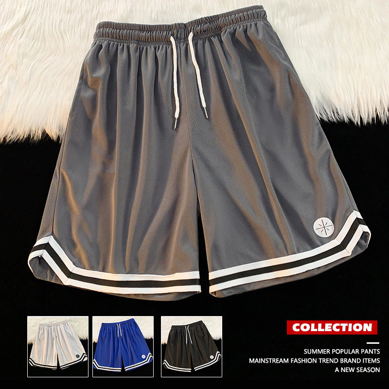 Summer Outer Wear Basketball Sports Shorts Men's Thin Casual Quick-drying Ice Silk Pants Loose All-match Five-point Pants Men's