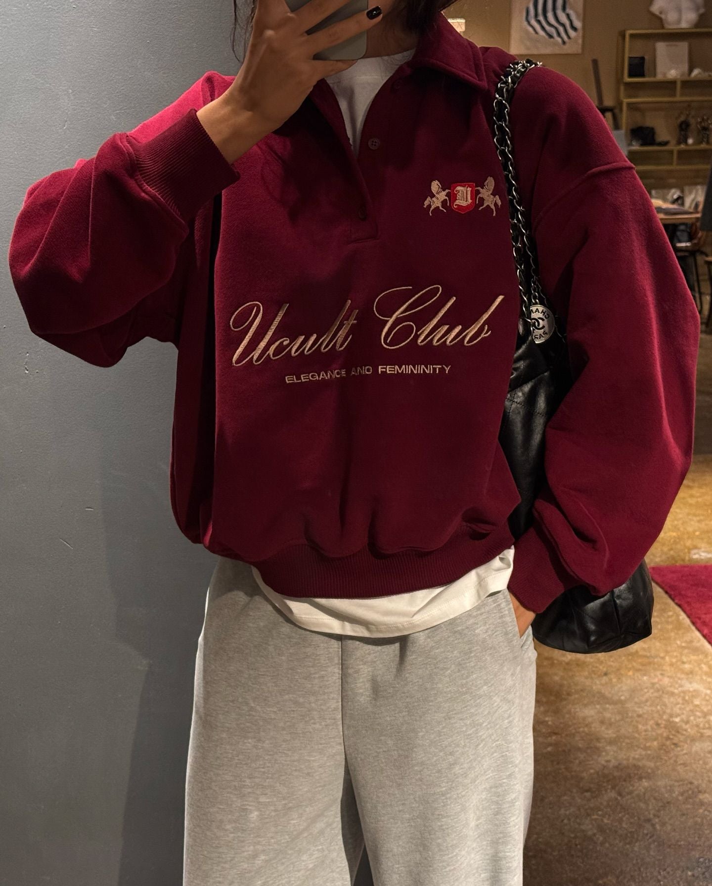 Letter Embroidered Cotton Half-Zipper Sweatshirt