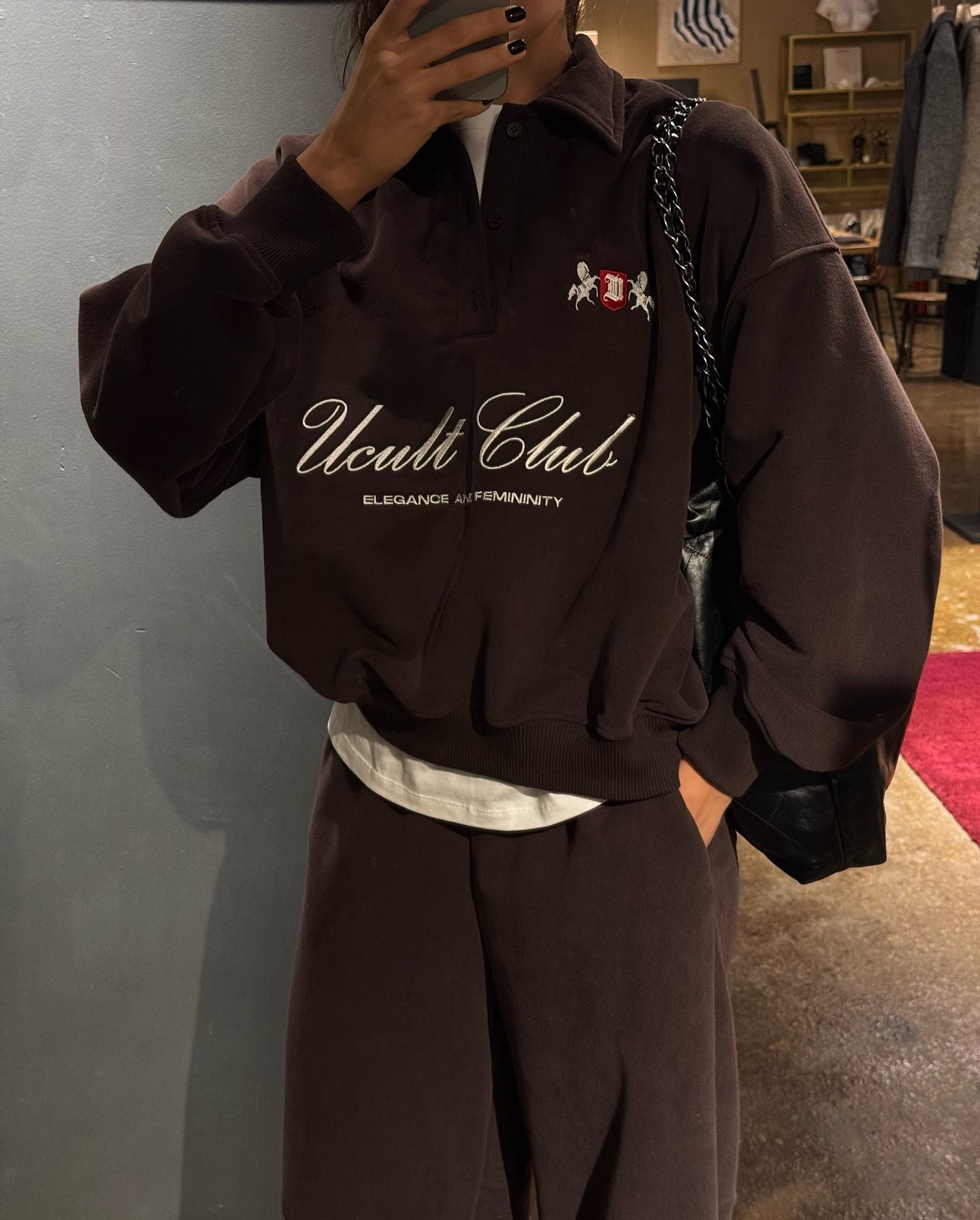 Letter Embroidered Cotton Half-Zipper Sweatshirt