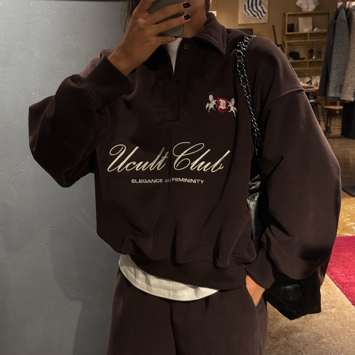 Letter Embroidered Cotton Half-Zipper Sweatshirt